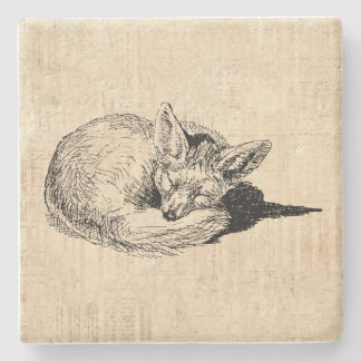 Dessous-de-verre En Pierre Renard dormant Illustré Art mignon animal Vintage