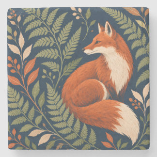 Dessous-de-verre En Pierre Renard et fougère rouille Renard et botanique mari