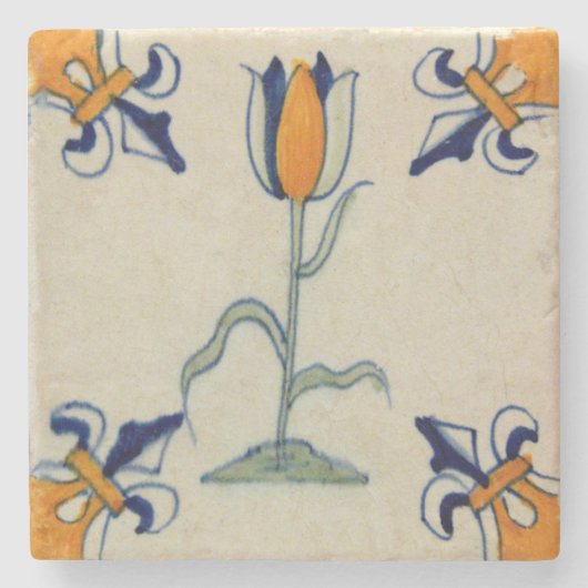 Dessous-de-verre En Pierre Repro Tulipe jaune traditionnelle Delft Tile (Devant)
