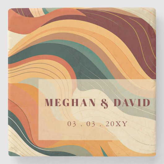 Dessous-de-verre En Pierre Retro Abstrait Terrain Terracotta Orange Mariage (Devant)