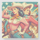 Dessous-de-verre En Pierre Retro Cowgirls Pin-ups (Devant)
