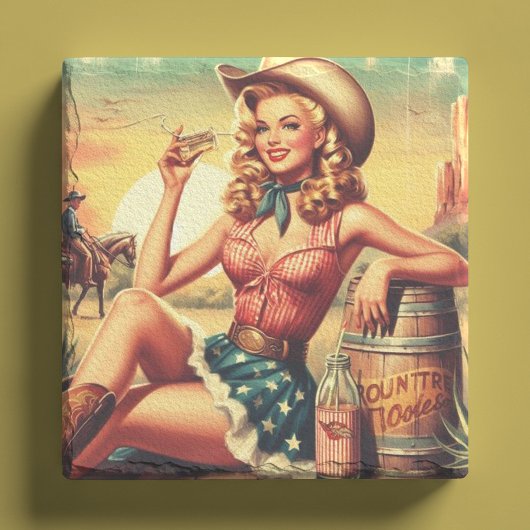 Dessous-de-verre En Pierre Retro Cute Cowgirl