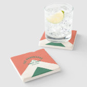 Dessous-de-verre En Pierre Retro Family Cabine Nom personnalisé Rouge Vert (Côté)