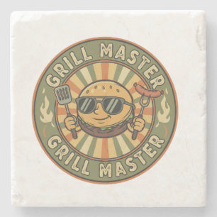 Dessous-de-verre En Pierre Retro Grill Master Burger Caractère BBQ King Vinta