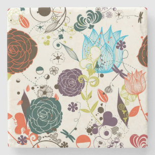 Dessous-de-verre En Pierre Rétro motif floral 2