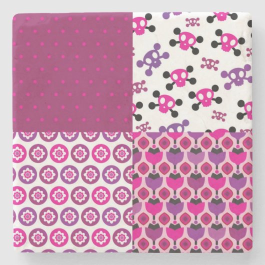 Dessous-de-verre En Pierre Rétro point de polka de crâne de fleur (Devant)