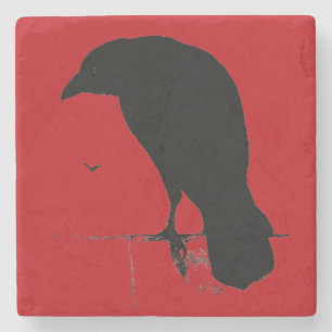 Dessous-de-verre En Pierre Rétro rouge Ravens de Goth de silhouette vintage