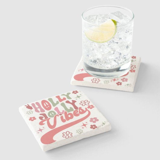 Dessous-de-verre En Pierre Retro Super Holly Jolly Vibes (Côté)