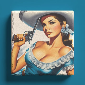 Dessous-de-verre En Pierre Retro Wild West Pin-up