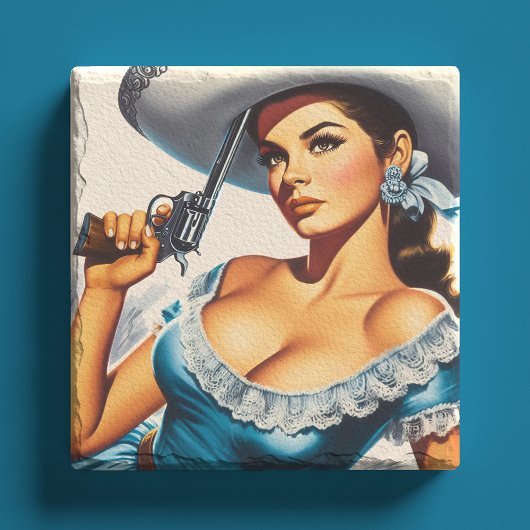 Dessous-de-verre En Pierre Retro Wild West Pin-up