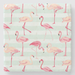 Dessous-de-verre En Pierre Rétros Flamants roses sur les rayures en bon éta