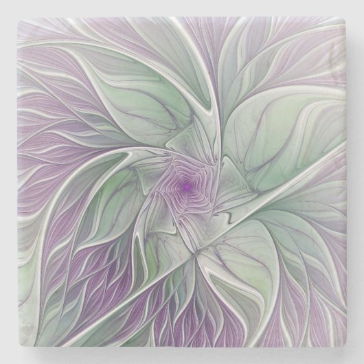 Dessous-de-verre En Pierre Rêve de fleurs, Abstrait violet vert Fractal Art (Devant)