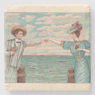Dessous-de-verre En Pierre Robe de mariage victorien plage océan couple éléga