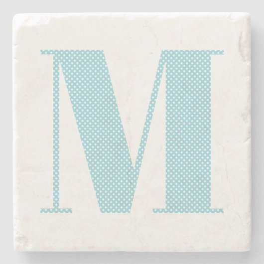 Dessous-de-verre En Pierre Robin Oeuf Bleu et blanc Polka Dot Monogramme (Devant)