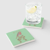 Dessous-de-verre En Pierre Robin perché sur une feuille de lierre (Côté)