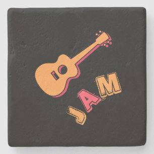 Dessous-de-verre En Pierre Rocking Guitar, Music Jam Style, Orange et Red Art