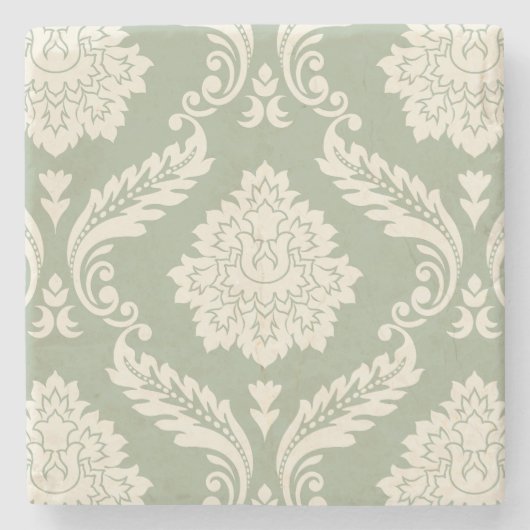 Dessous-de-verre En Pierre Rococo Damask Lg Pattern Cream on Green (Devant)