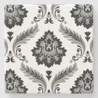 Rococo Damassé Grand Motif Gris Noir Blanc