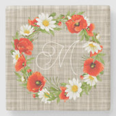 Dessous-de-verre En Pierre Roquette Rouge mignonne Blanc Jaune Fleurs de marg (Devant)