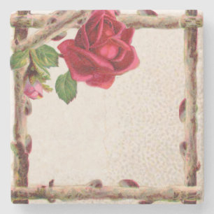 Dessous-de-verre En Pierre Rose ancienne vintage rustique victorienne antique
