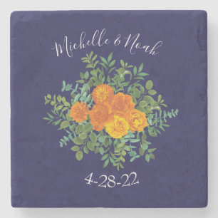 Dessous-de-verre En Pierre Rose bleu et orange Floral Mariage moderne