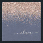 Dessous-de-verre En Pierre Rose bleu marine Gold Blush Pink Parties scintilla<br><div class="desc">Marine Bleu et or Rose - Blush Pink Sparkle Parties scintillant Script Monogramme Nom Carrelage de pierre. Cela rend la remise de diplômes parfaite,  doux 16 ans,  mariage,  douche nuptiale,  anniversaire,  baby shower ou cadeau de fête de bachelorette pour quelqu'un qui aime le luxe glam et les styles chic.</div>