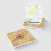 Dessous-de-verre En Pierre Rose de boussole antique de style (Côté)