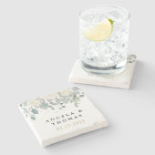 Dessous-de-verre En Pierre Rose d'hiver Blanc or Mariage Floral (Côté)