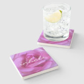 Dessous-de-verre En Pierre Rose Fleur Photo Inhale Script moderne Bold (Côté)