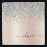 Dessous-de-verre En Pierre Rose Gold<br><div class="desc">Or rose - Blush Rose et Argent Faux Foil Parties scintillant étincelante métallique brossé Monogramme de métal Nom Carreau de pierre. Cela rend la remise de diplômes parfaite, doux 16 ans, mariage, douche nuptiale, anniversaire, baby shower ou cadeau de fête de bachelorette pour quelqu'un qui aime le luxe glam et...</div>