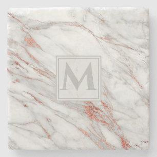 Dessous-de-verre En Pierre Rose Gold Cuivre Blanc Marbre Élégant Monogramme