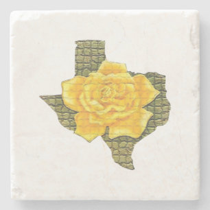 Dessous-de-verre En Pierre Rose Jaune Du Texas Motif Flower