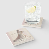 Dessous-de-verre En Pierre Rose Mariée d'hiver Mariée Golden Shiny Heart Part (Côté)