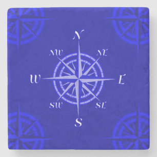 Dessous-de-verre En Pierre Rose Ocean Blue Compass