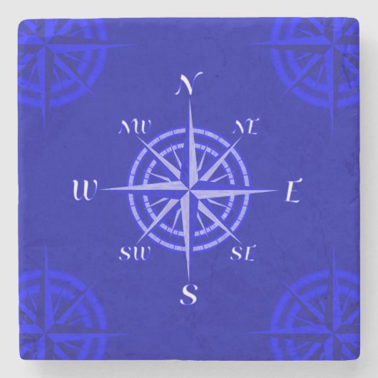 Dessous-de-verre En Pierre Rose Ocean Blue Compass (Devant)