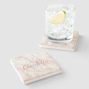 Dessous-de-verre En Pierre Rose or rose marbre nom monogramme