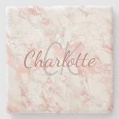 Dessous-de-verre En Pierre Rose or rose marbre nom monogramme (Devant)