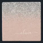 Dessous-de-verre En Pierre Rose or rose rose pâle Parties scintillant argent<br><div class="desc">Rose Gold - Blush Pink and Silver Sparkle Parties scintillant Script Monogramme Nom Pierre Carreau. Cela rend la remise de diplômes parfaite,  doux 16 ans,  mariage,  douche nuptiale,  anniversaire,  baby shower ou cadeau de fête de bachelorette pour quelqu'un qui aime le luxe glam et les styles chic.</div>