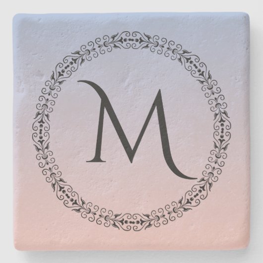 Dessous-de-verre En Pierre Rose Serenity Quartz bleu rose Ombre Monogramme (Devant)