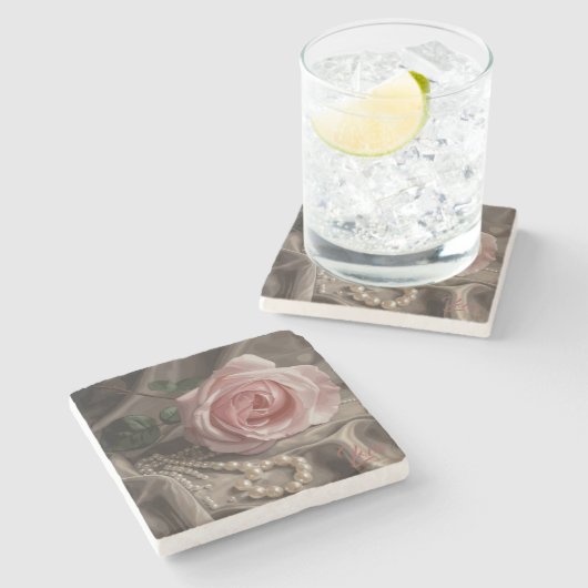 Dessous-de-verre En Pierre Rose Silken (Côté)
