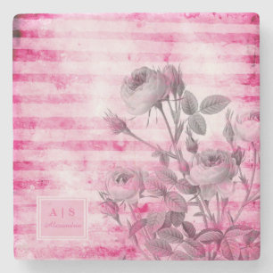Dessous-de-verre En Pierre Roses à Hot Pink Background Floral Monogram