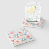 Dessous-de-verre En Pierre Roses Roses Roses Bleues Fleurs Aquarelle Motif Fl (Côté)