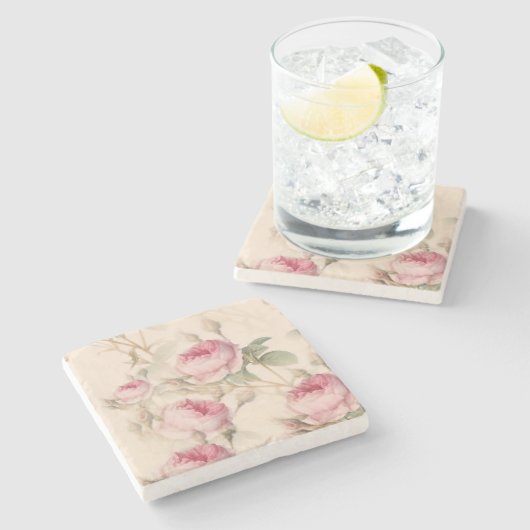 Dessous-de-verre En Pierre Roses roses rustiques (Côté)