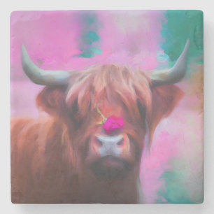 Dessous-de-verre En Pierre "Rosie des Highlands" – Portrait de vache des High