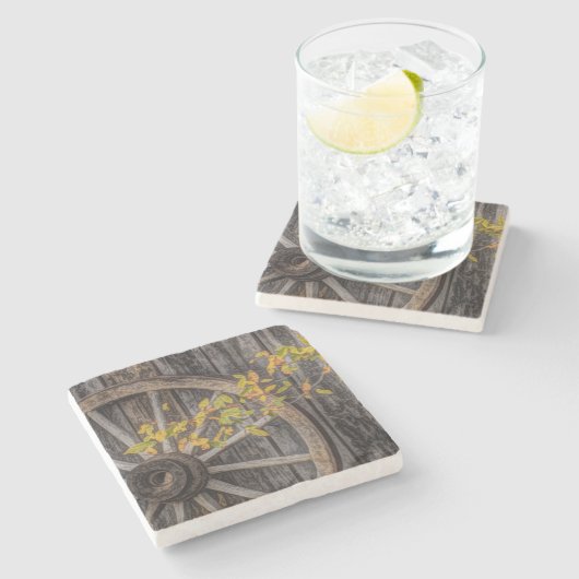 Dessous-de-verre En Pierre Roue en Wagon Rustique Campagne (Côté)