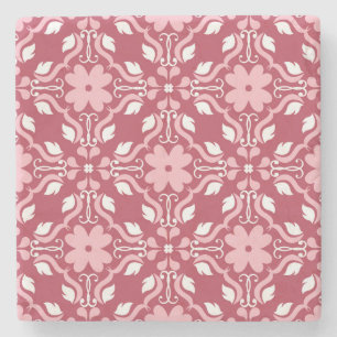 Dessous-de-verre En Pierre Rouge, beige à fleurs, papier peint motif sans cou