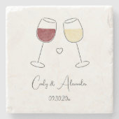 Dessous-de-verre En Pierre Rouge Blanc Vin Verre Mariage Fiançailles Favorise (Devant)