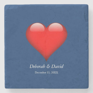 Dessous-de-verre En Pierre Rouge Coeur bleu Moderne minimaliste Mariage