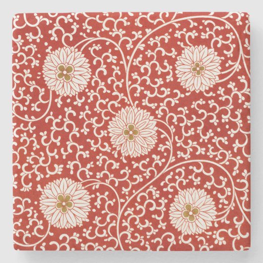 Dessous-de-verre En Pierre Rouge Floral Vibrant Ornate Classé Motif (Devant)