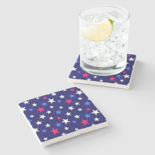 Dessous-de-verre En Pierre Rouge gras, bleu patriotique et étoiles blanches